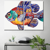 Painting by Numbers Art Animal Colorful Fish with Colorful Houses in The Belly 2-Panel